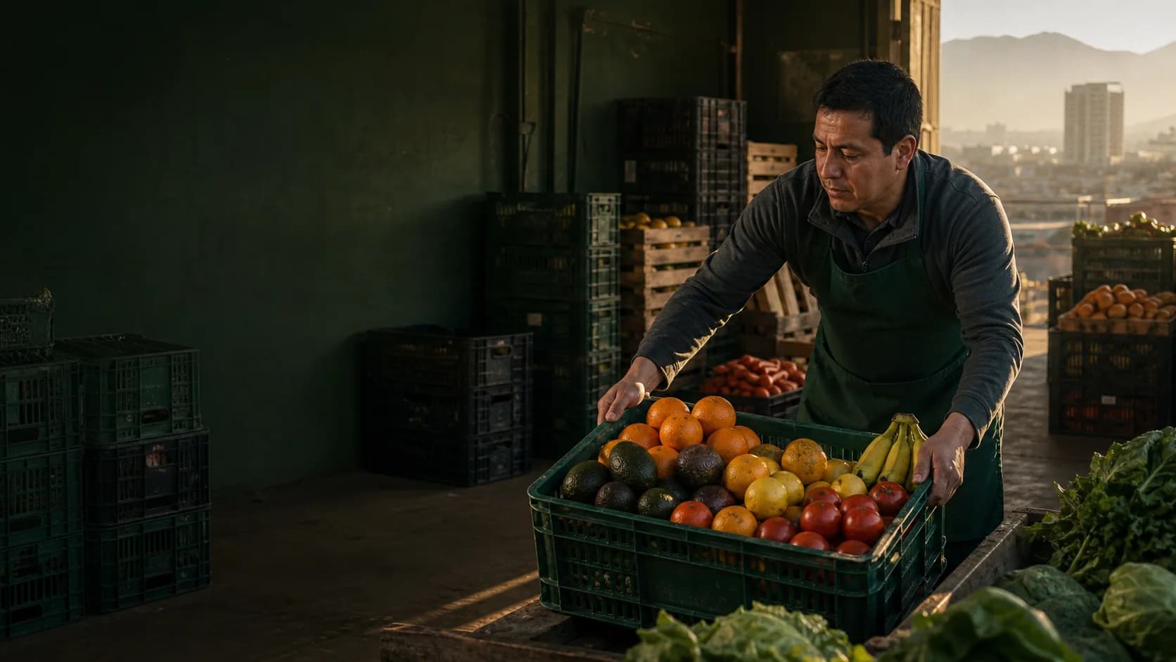 Selección de frutas y verduras para despachos a negocios