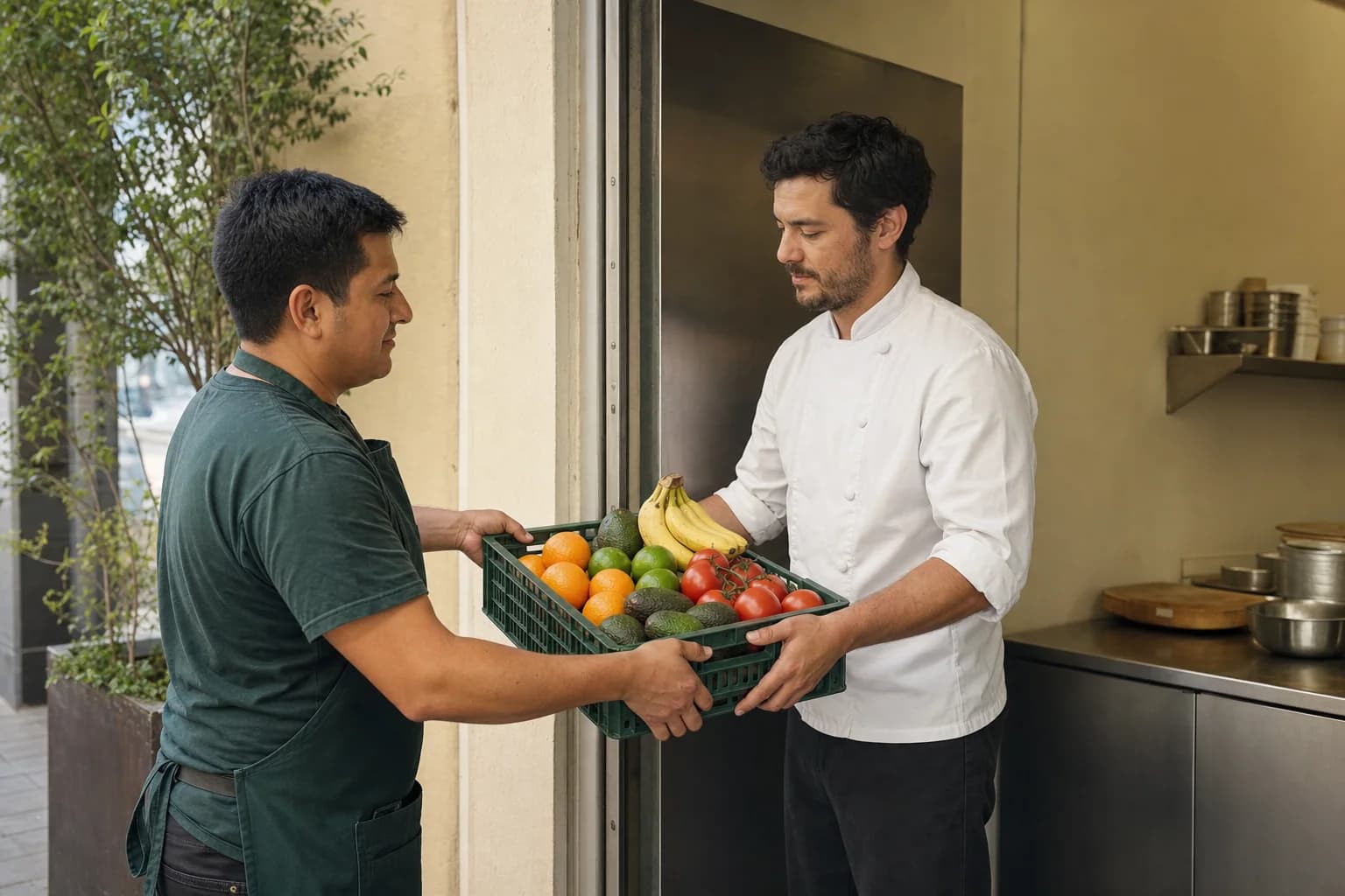 Entrega de frutas y verduras a la cocina de un restaurante